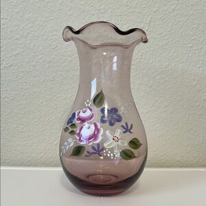 This is a hand-painted Fenton Teleflora vase designed by Fenton.